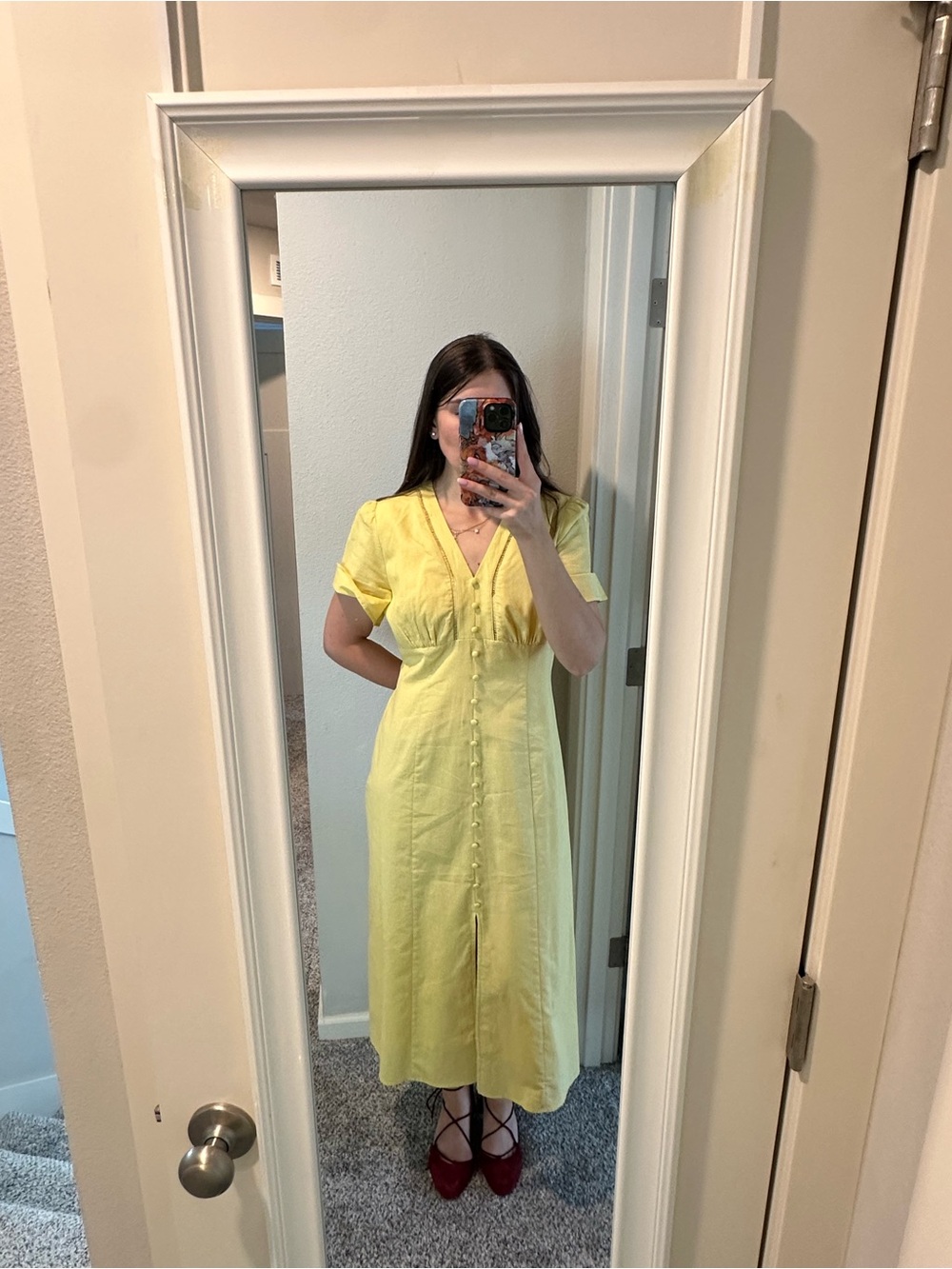 Rihoas NWOT Lemon Yellow Button-Front Midi Dress
